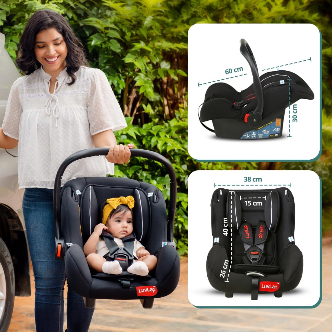 LuvLap 4-in-1 Infant/Baby Car Seat & Carry Cot with Canopy, Convertible Car seat, 5-Point Safety Harness, Rocking & Feeding Chair, Baby Carry Cot, 0 to 15 Months & Weight Upto 13 Kgs (Black) LuvLap 4-in-1 Infant/Baby Car Seat & Carry Cot with Canopy, Convertible Car seat, 5-Point Safety Harness, Rocking & Feeding Chair, Baby Carry Cot, 0 to 15 Months & Weight Upto 13 Kgs (Black)