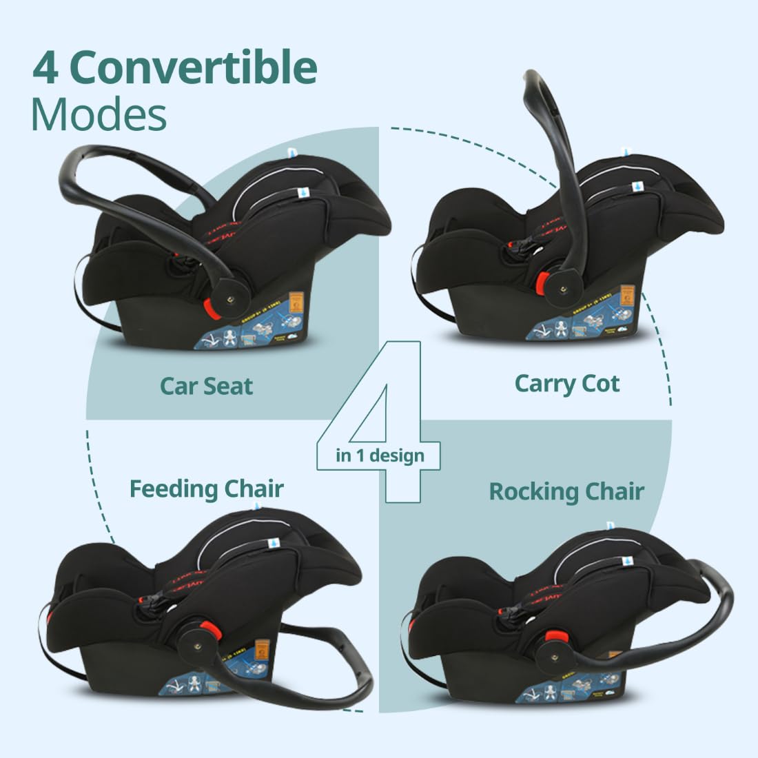 LuvLap 4-in-1 Infant/Baby Car Seat & Carry Cot with Canopy, Convertible Car seat, 5-Point Safety Harness, Rocking & Feeding Chair, Baby Carry Cot, 0 to 15 Months & Weight Upto 13 Kgs (Black) LuvLap 4-in-1 Infant/Baby Car Seat & Carry Cot with Canopy, Convertible Car seat, 5-Point Safety Harness, Rocking & Feeding Chair, Baby Carry Cot, 0 to 15 Months & Weight Upto 13 Kgs (Black)
