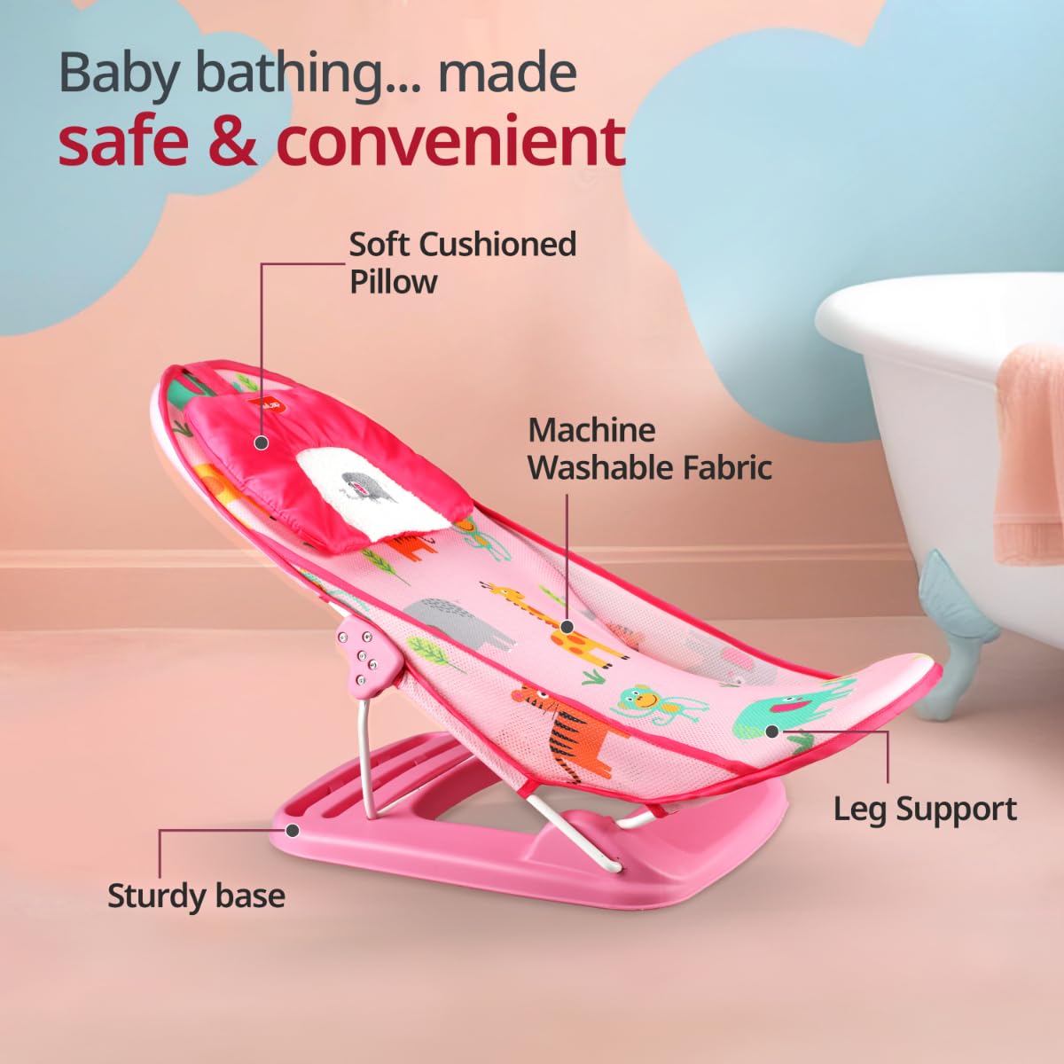 LuvLap Jungle Tales Baby Bather for Baby 3-12 Months, Baby Bath Chair, 3 Position Adjustable