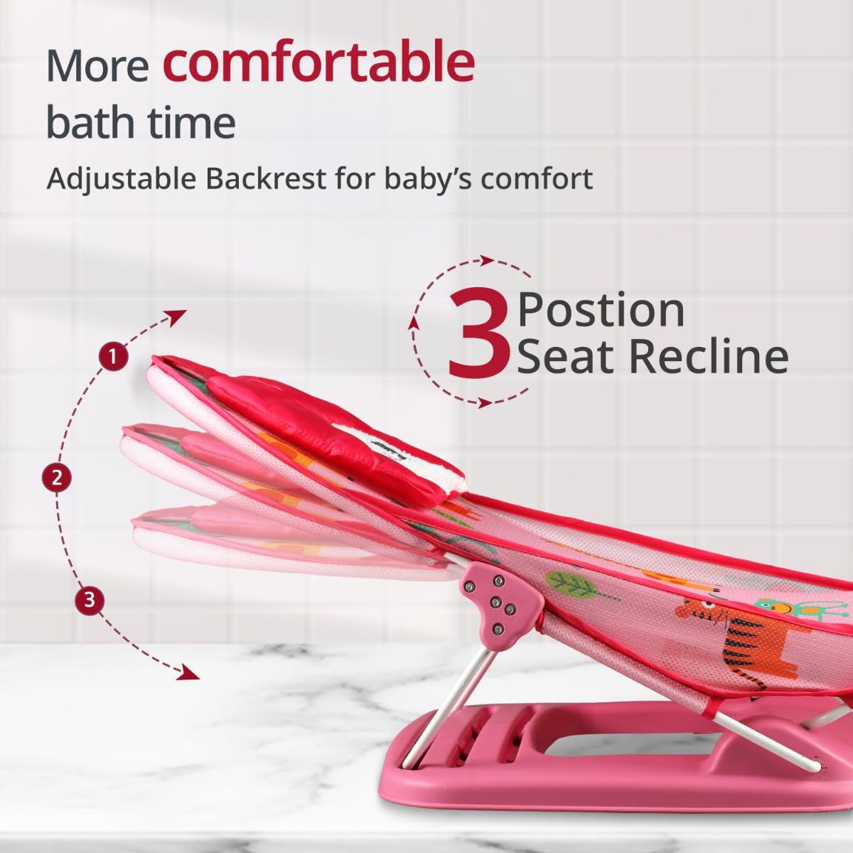 LuvLap Jungle Tales Baby Bather for Baby 3-12 Months, Baby Bath Chair, 3 Position Adjustable