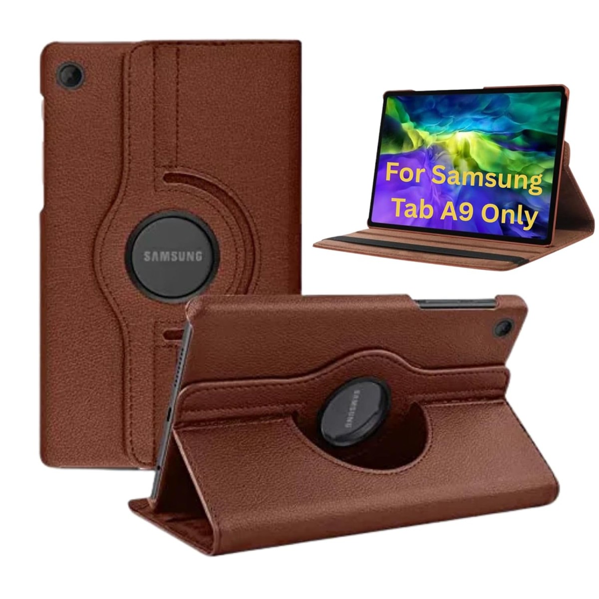 M Cart® Samsung Tab A9 (8.7 inch) Flip Cover | Leather Finish | 360 Degree Rotate Back Cover | Shockproof Back Cover Case for Samsung Galaxy Tab A9 (8.7 inch) (Brown)
