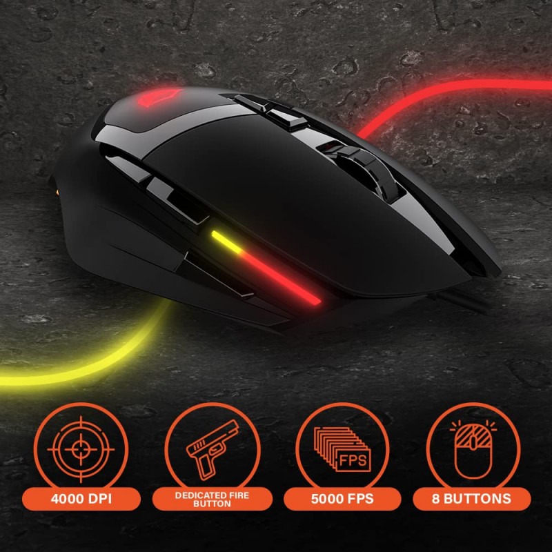 MEETION MT-G3325 Professional Wired Gaming Mouse, Up to 10000 DPI, 8 Programmable Buttons, 100 IPS Tracking Speed, Polling Rate 125-1000Hz MS, 5000 FPS, Aluminium Alloy Footpad, Compatible with PC/Mac MEETION MT-G3325 Professional Wired Gaming Mouse, Up to 10000 DPI, 8 Programmable Buttons, 100 IPS Tracking Speed, Polling Rate 125-1000Hz MS, 5000 FPS, Aluminium Alloy Footpad, Compatible with PC/Mac