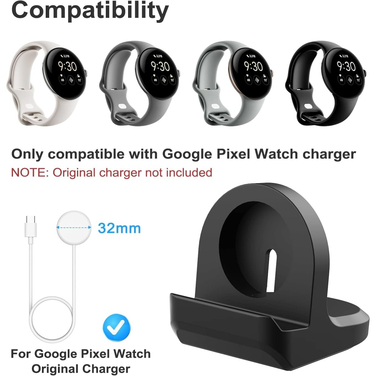 M.G.R.J® Non-Slip Silicone Charging Dock Holder for GTR Mini/T-Rex 2/GTR 4/GTR 3/GTR 3 Pro/GTS 4/GTS 4 Mini/GTS 3/Bip 3 Pro/Bip 3/GTR 2e/GTS 2