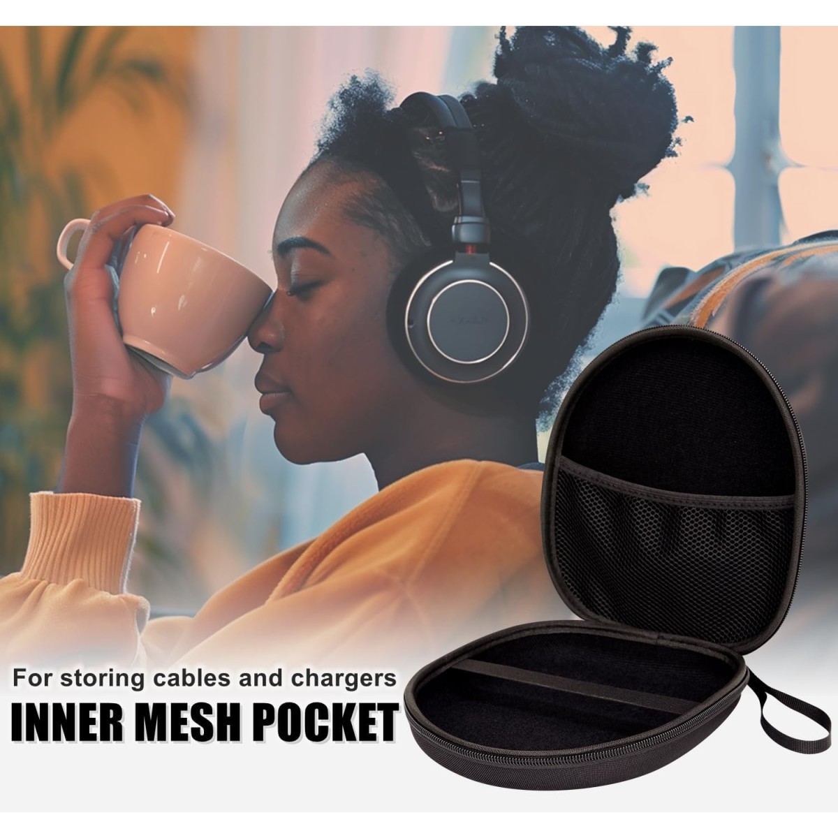 M.G.R.J Portable Carrying Case Cover for JLab Go Work Wireless On Ear Headsets (Hard|EVA|Black)