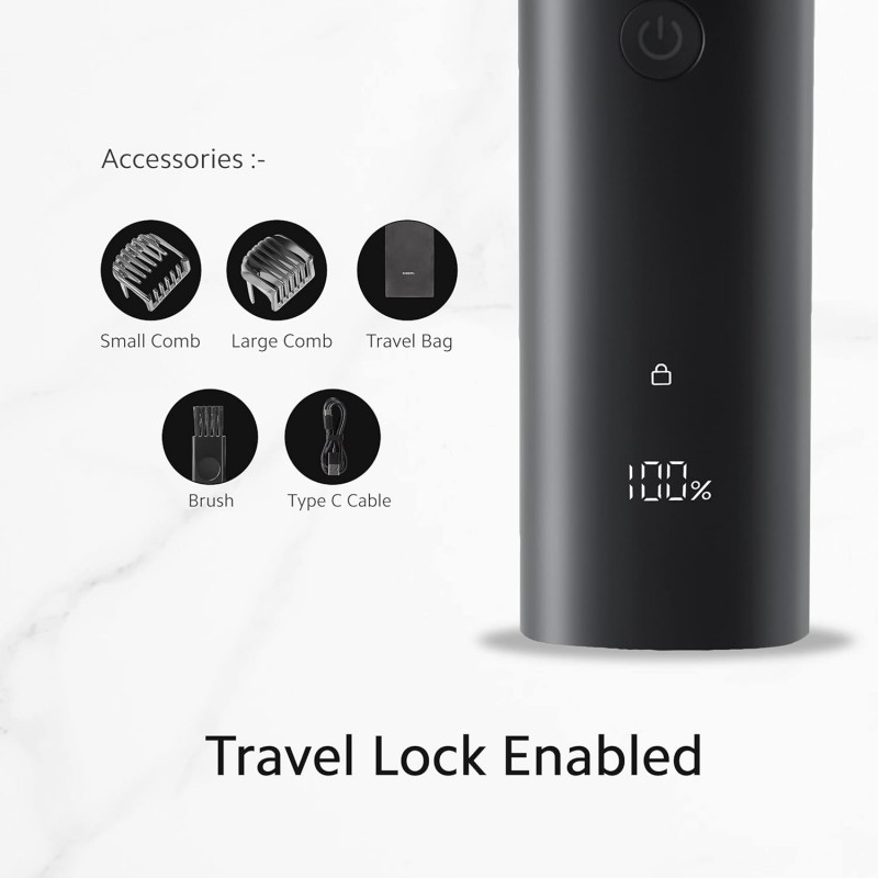MI Xiaomi Corded + Cordless Beard Trimmer 2 with Type-C Fast Charging, LED Display, Waterproof, 40 Length Settings, Stainless Steel Blades, 90 mins Cordless Runtime, Travel Lock, Black (2021) MI Xiaomi Corded + Cordless Beard Trimmer 2 with Type-C Fast Charging, LED Display, Waterproof, 40 Length Settings, Stainless Steel Blades, 90 mins Cordless Runtime, Travel Lock, Black (2021)