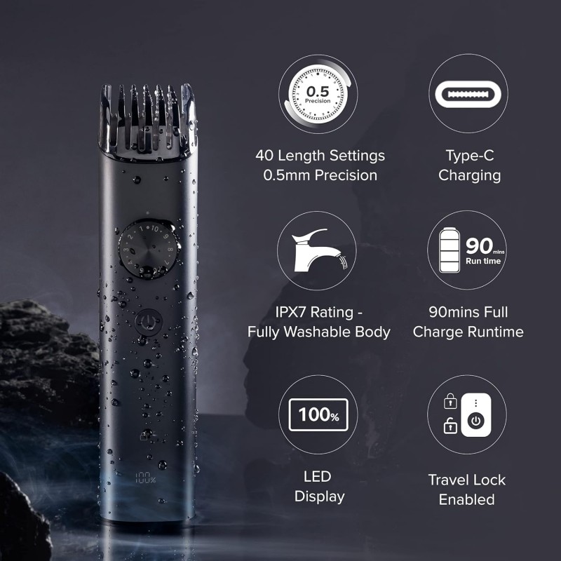 MI Xiaomi Corded + Cordless Beard Trimmer 2 with Type-C Fast Charging, LED Display, Waterproof, 40 Length Settings, Stainless Steel Blades, 90 mins Cordless Runtime, Travel Lock, Black (2021) MI Xiaomi Corded + Cordless Beard Trimmer 2 with Type-C Fast Charging, LED Display, Waterproof, 40 Length Settings, Stainless Steel Blades, 90 mins Cordless Runtime, Travel Lock, Black (2021)