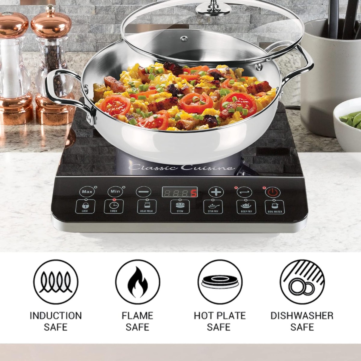 MILTON Pro cook Induction Cookware & Gas Stove Friendly Stainless Steel Kadhai with Glass Lid 24 cm | 2.71 Litre | Sandwich Bottom | Deep Frying | Fish Frying Pan | Durable Cookware