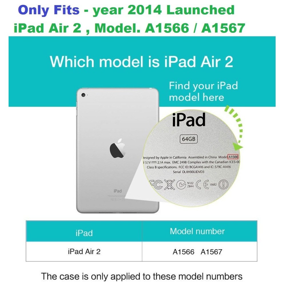 MOCA [Flexible Soft Back] Smart Flip Cover Case Stand for Apple iPad AIR 2 A1566 A1567 [2014 Launched] iPad Flip Cover Case