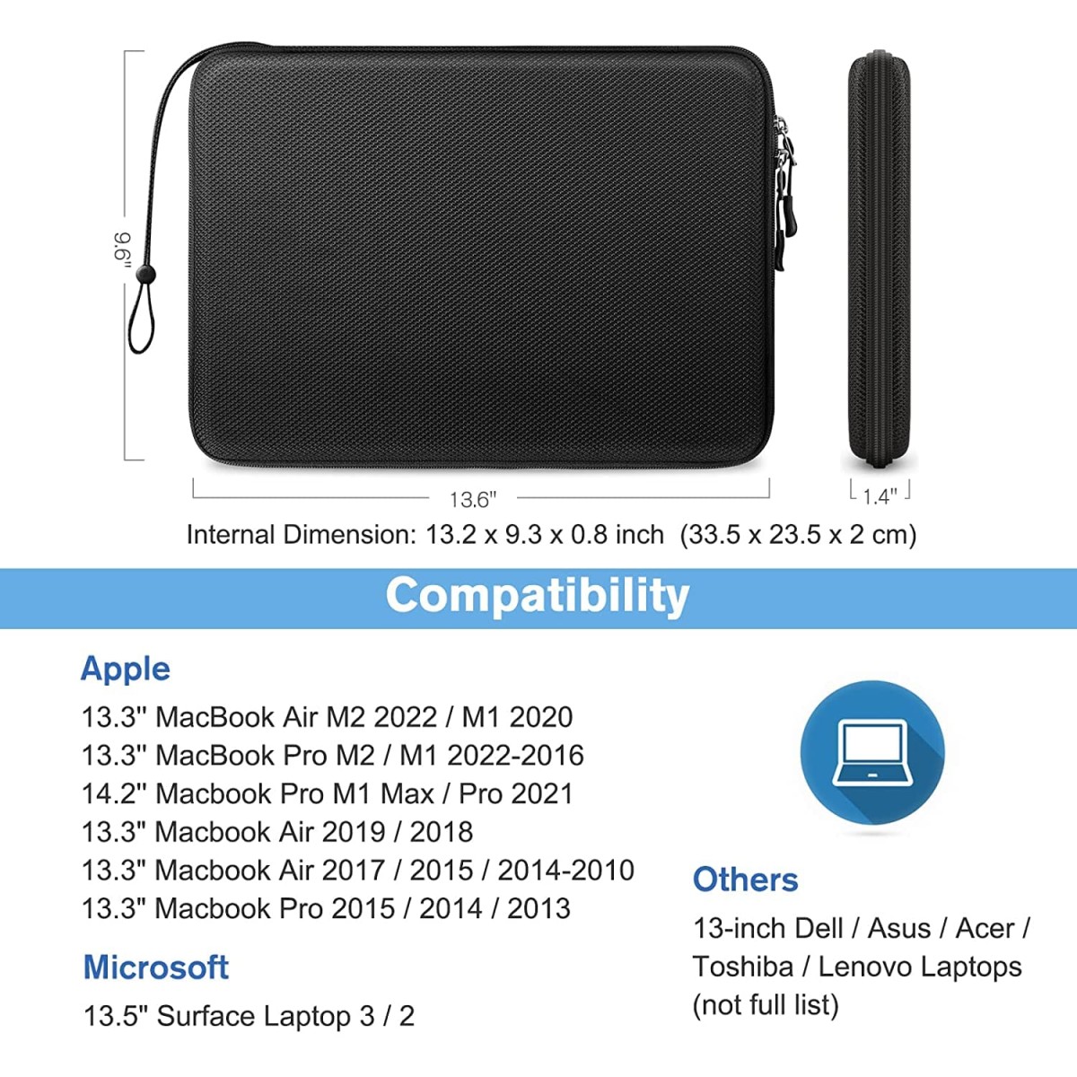 MOCA Hard Laptop Sleeve for MacBook 13-13.3 - 13.6-14 inch Laptop Sleeve Bag for MacBook Pro/Air M1 M2, Surface Laptop 3/2, Dell Inspiron 13/XPS 13, Shockproof & Water-Resistant