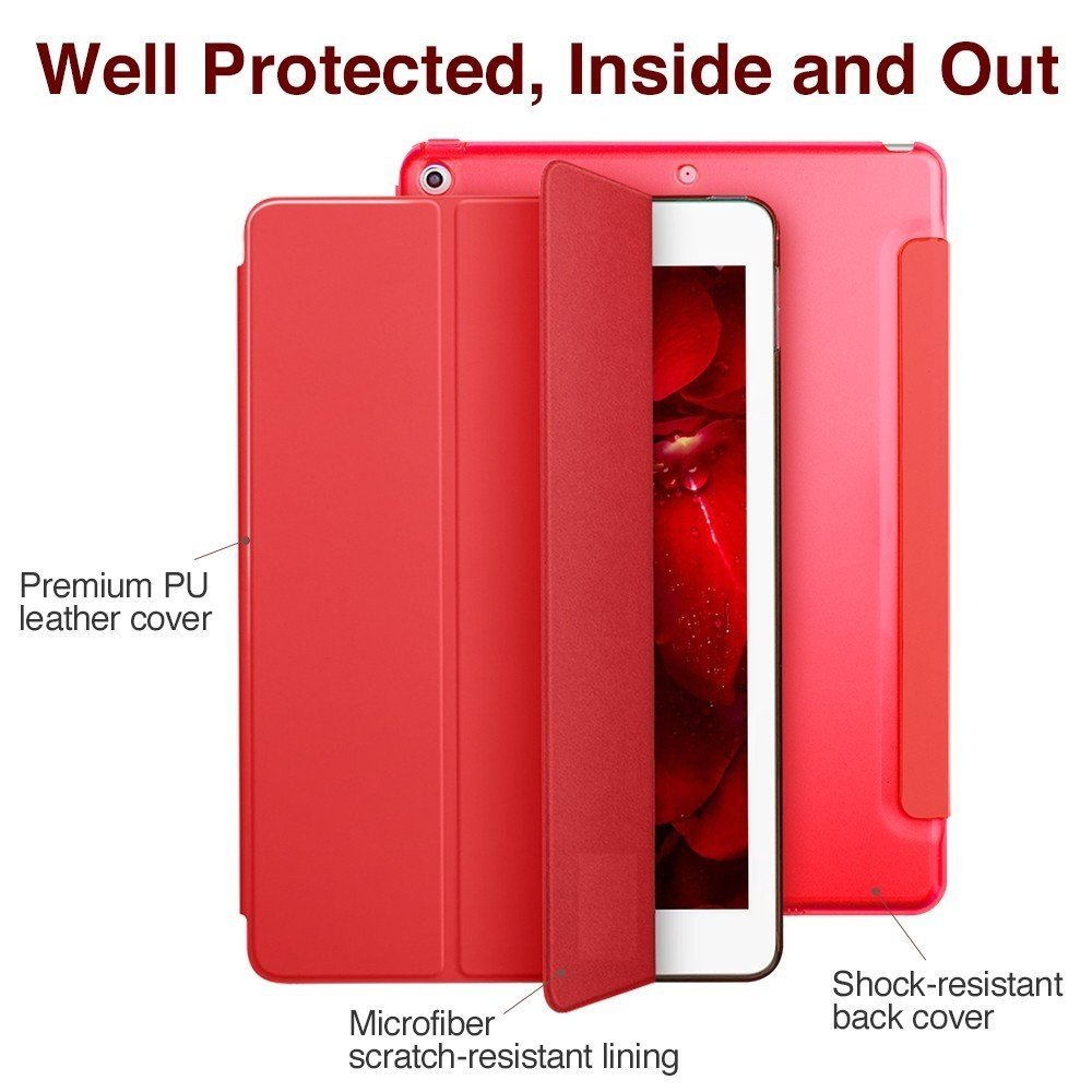 MOCA [Translucent Back] Smart Flip Cover Case for iPad Air 2 A1566 A1567 (2014 Launched) iPad Flip Cover Case (~Red)