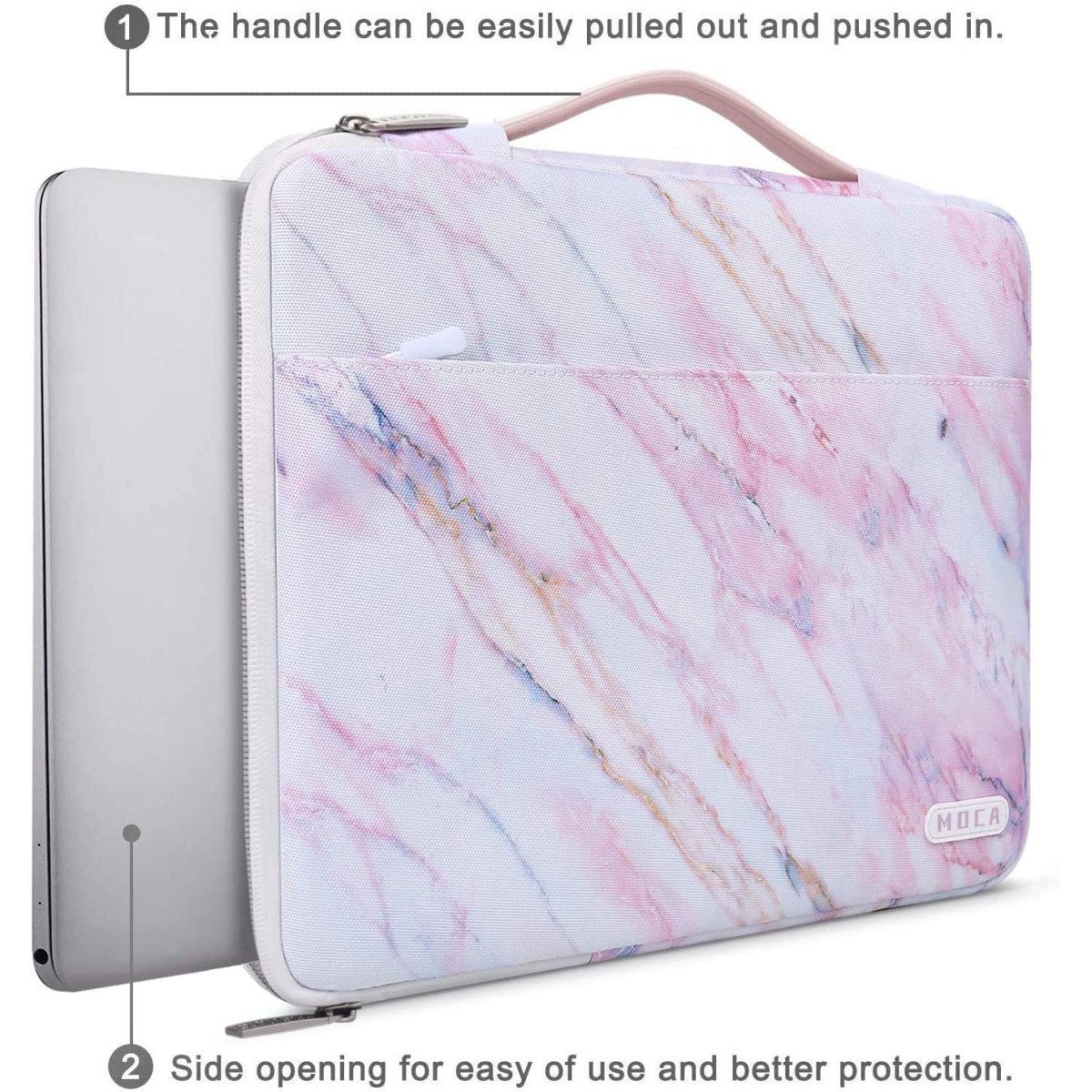 MOCA Waterproof Nylon Exterior with Soft Velvety Interior Sleeve Bag Pouch Carry Case for 15 15.4 15.6 inch Laptops, (Pink Marble, 15.6 Inch)