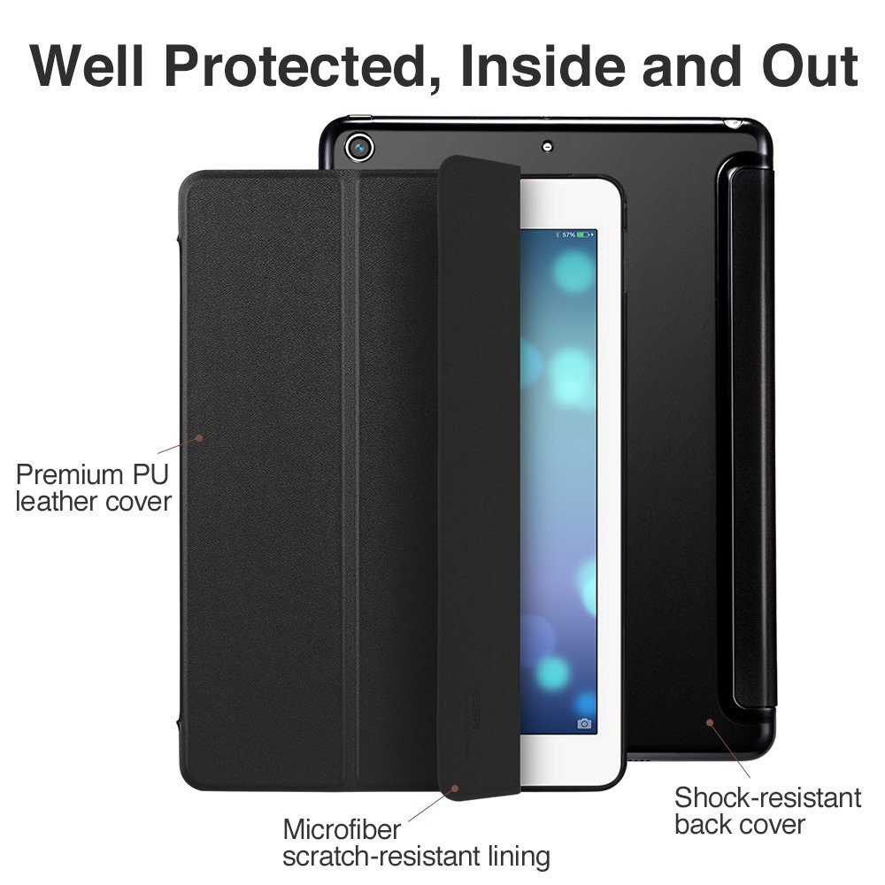 MOCA for The Apple New iPad 9.7 inch 2018 iPad 6th gen / 2017 Ipad 5th Gen Model. A1893 A1954 A1822 A1823 PU Leather Folio flip Cover (Black)