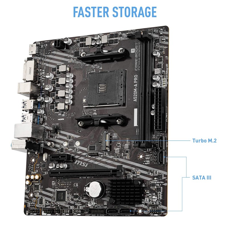 MSI A520M-A PRO Motherboard AMD Ryzen 3000 3rd Gen AM4 DDR4 M.2 USB 3.2 Gen 1 HDMI, Micro ATX