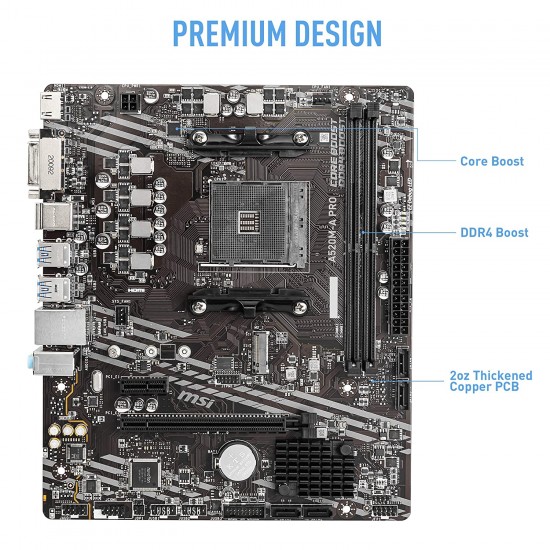 MSI A520M-A PRO Motherboard AMD Ryzen 3000 3rd Gen AM4 DDR4 M.2 USB 3.2 Gen 1 HDMI, Micro ATX