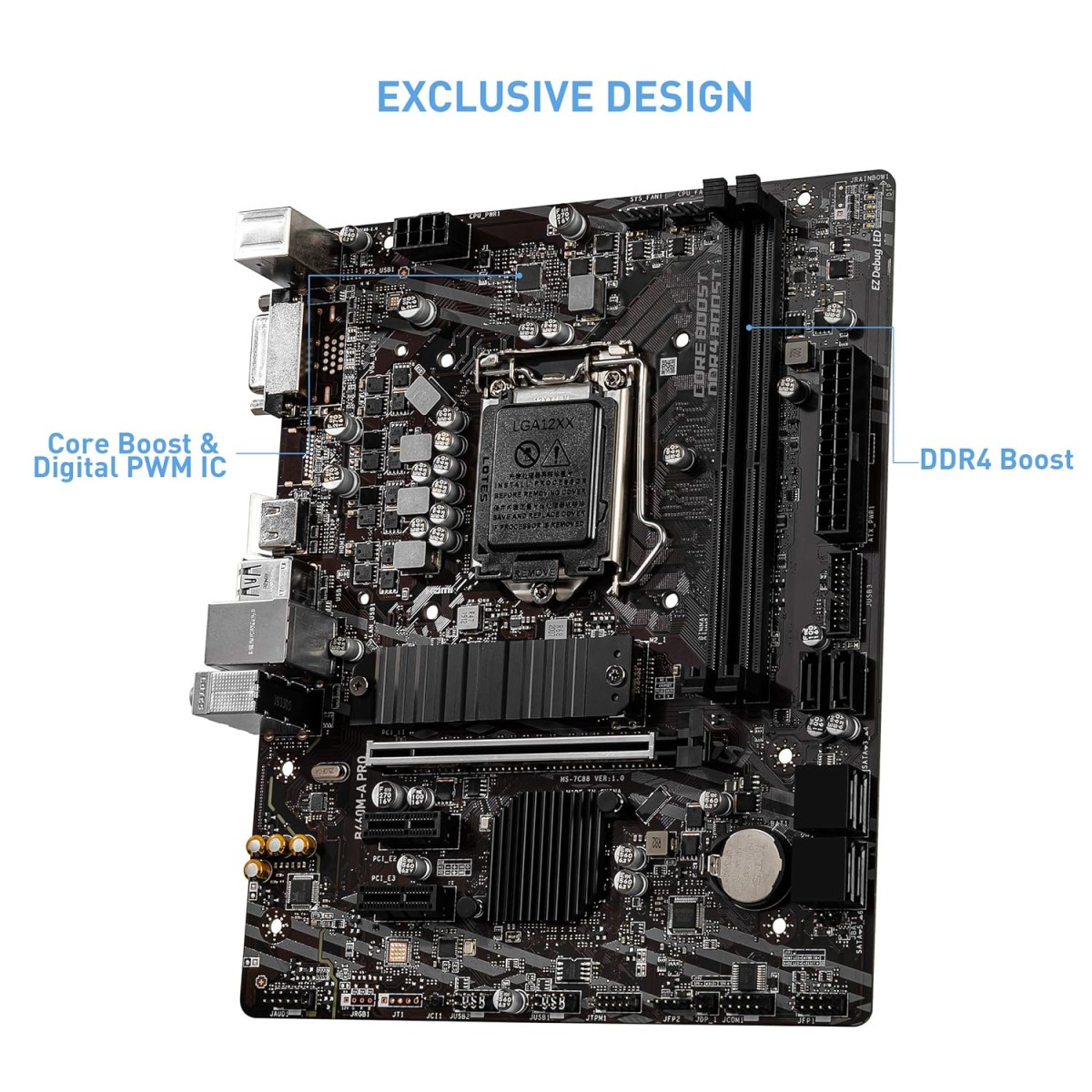 MSI B460M-A PRO ProSeries Motherboard (mATX, 10th Gen Intel Core, LGA 1200 Socket, DDR4, M.2 Slot, USB 3.2 Gen 1, 2.5G LAN, DVI/HDMI) MSI B460M-A PRO ProSeries Motherboard (mATX, 10th Gen Intel Core, LGA 1200 Socket, DDR4, M.2 Slot, USB 3.2 Gen 1, 2.5G LAN, DVI/HDMI)