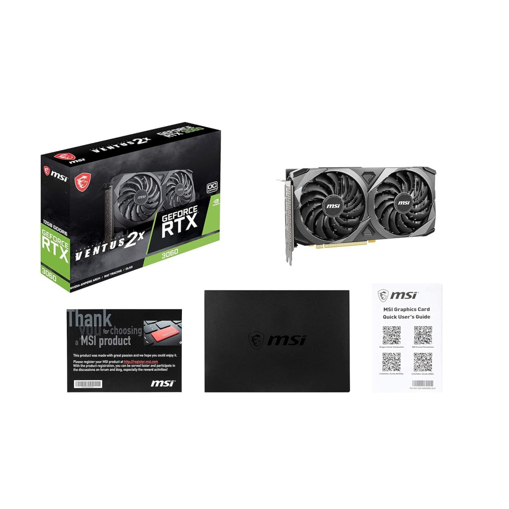 MSI GeForce RTX 3060 Ventus 2X 12G OC Graphic Card I NVIDIA GeForce RTX 3060 GPU | 12 GB GDDR6 192-bit Memory, | 15 Gbps Speed | PCI Express 4 Interface | Upto 1807 MHz | TORX Fan 3.0, Zero FROZR MSI GeForce RTX 3060 Ventus 2X 12G OC Graphic Card I NVIDIA GeForce RTX 3060 GPU | 12 GB GDDR6 192-bit Memory, | 15 Gbps Speed | PCI Express 4 Interface | Upto 1807 MHz | TORX Fan 3.0, Zero FROZR