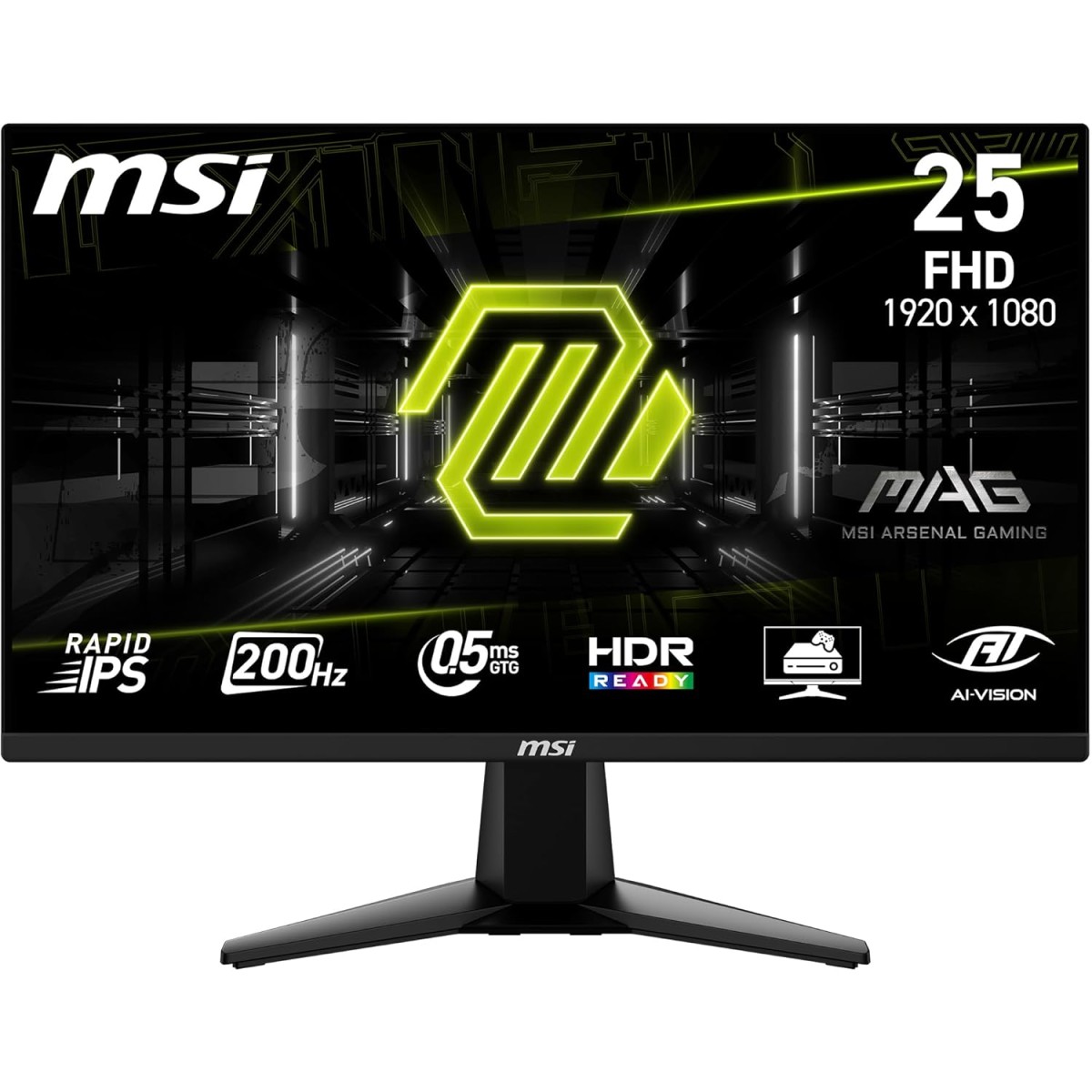 MSI MAG 255F E20 24.5-Inch FHD 1920x1080 Gaming Monitor, 200Hz, 0.5ms, HDR Ready, AMD FreeSync Premium, Eye Care, AI Vision, HDMI 2.0b, DP 1.2a, Frame-Less, Tilt Adjustable, Vesa Mount, Black MSI MAG 255F E20 24.5-Inch FHD 1920x1080 Gaming Monitor, 200Hz, 0.5ms, HDR Ready, AMD FreeSync Premium, Eye Care, AI Vision, HDMI 2.0b, DP 1.2a, Frame-Less, Tilt Adjustable, Vesa Mount, Black