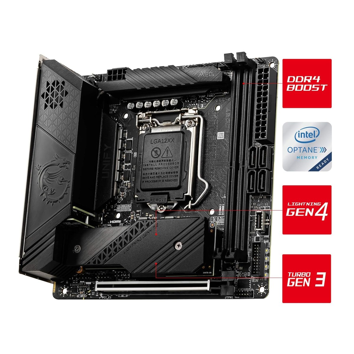 MSI MEG Z590I Unify Gaming Motherboard Mini-ITX - Supports Intel Core 11th Gen Processors, LGA 1200-8+1+1 Phase 90A SPS, DDR4 Boost (5600MHz/OC), PCIe 4.0 x16, 2 x M.2 Gen4/3 x4, Wi-Fi 6E MSI MEG Z590I Unify Gaming Motherboard Mini-ITX - Supports Intel Core 11th Gen Processors, LGA 1200-8+1+1 Phase 90A SPS, DDR4 Boost (5600MHz/OC), PCIe 4.0 x16, 2 x M.2 Gen4/3 x4, Wi-Fi 6E