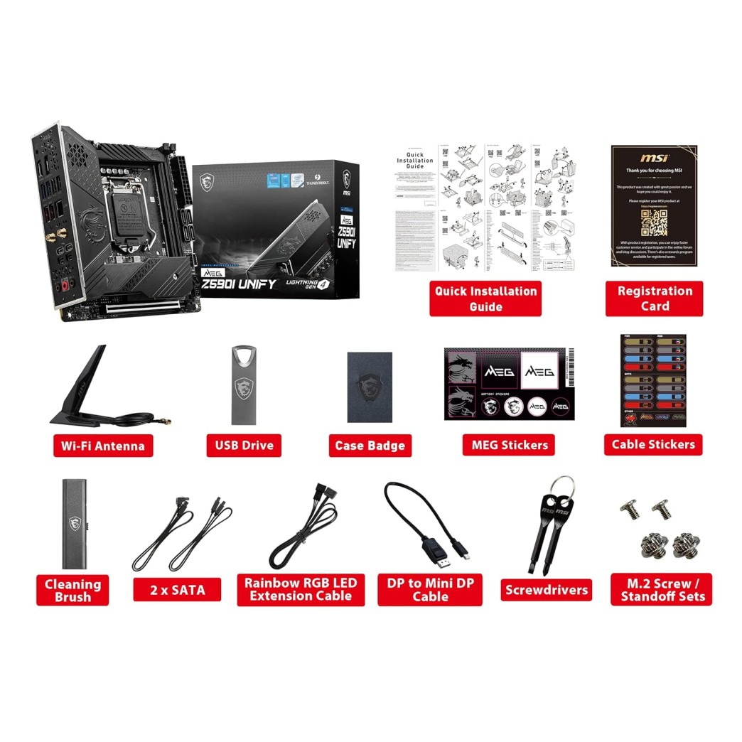 MSI MEG Z590I Unify Gaming Motherboard Mini-ITX - Supports Intel Core 11th Gen Processors, LGA 1200-8+1+1 Phase 90A SPS, DDR4 Boost (5600MHz/OC), PCIe 4.0 x16, 2 x M.2 Gen4/3 x4, Wi-Fi 6E MSI MEG Z590I Unify Gaming Motherboard Mini-ITX - Supports Intel Core 11th Gen Processors, LGA 1200-8+1+1 Phase 90A SPS, DDR4 Boost (5600MHz/OC), PCIe 4.0 x16, 2 x M.2 Gen4/3 x4, Wi-Fi 6E