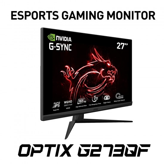 MSI Optix G273QF Esports Gaming IPS Monitor - 27 inch, 16:9 WQHD (2560x1440), Rapid IPS, 165Hz, 1ms Mounting, Display Black