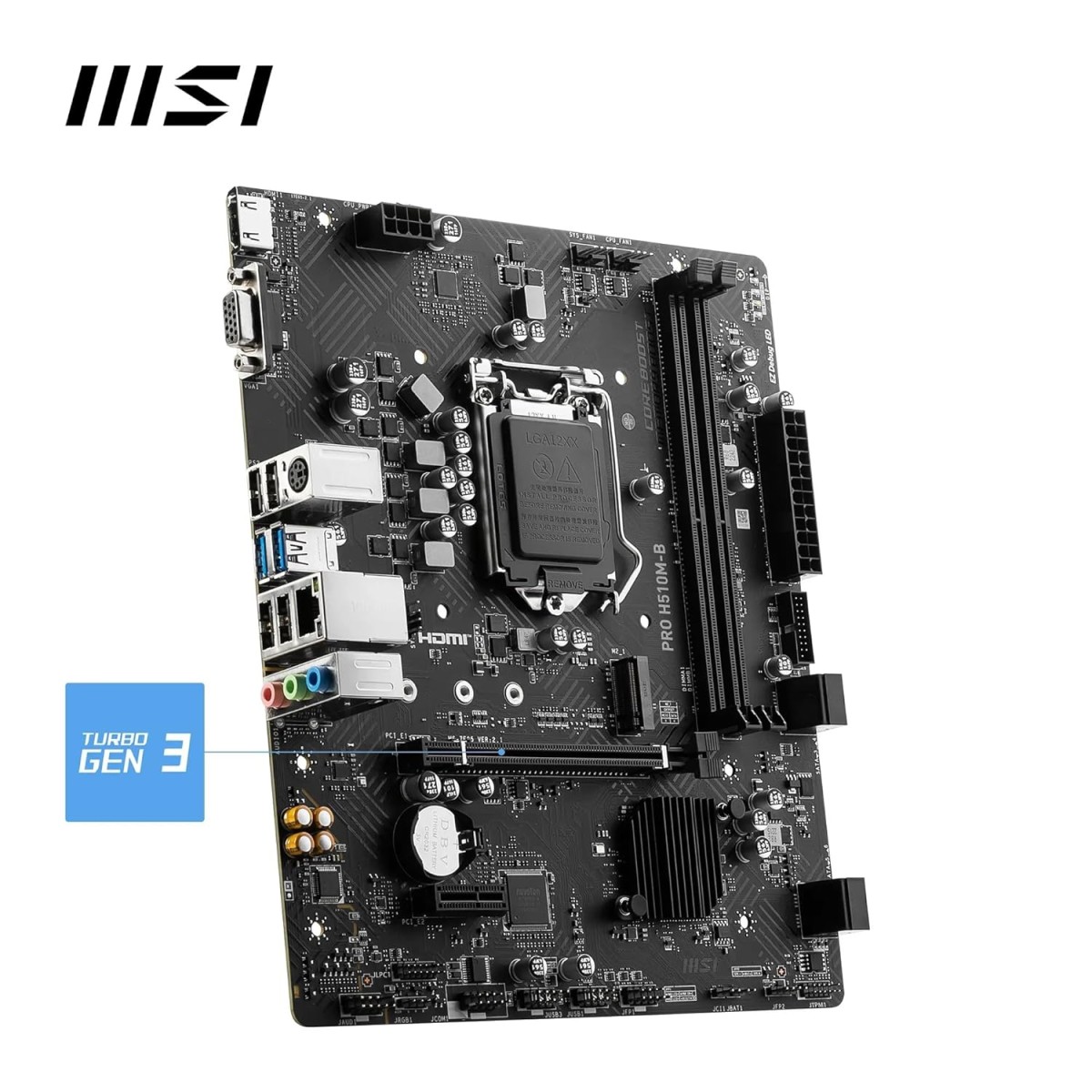 MSI PRO H510M-B Motherboard, Micro-ATX - Supports Intel Core 10th Gen Processors, LGA 1200-2 x DIMMs, 1 x PCIe 3.0 x16, USB 3.2 Gen1, 1G LAN, HDMI 1.4 MSI PRO H510M-B Motherboard, Micro-ATX - Supports Intel Core 10th Gen Processors, LGA 1200-2 x DIMMs, 1 x PCIe 3.0 x16, USB 3.2 Gen1, 1G LAN, HDMI 1.4