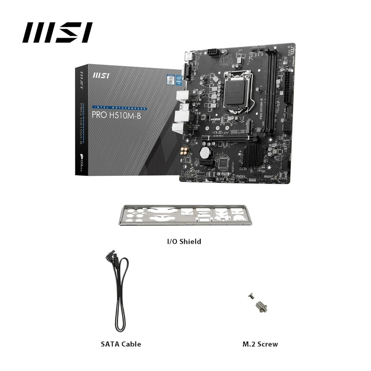 MSI PRO H510M-B Motherboard, Micro-ATX - Supports Intel Core 10th Gen Processors, LGA 1200-2 x DIMMs, 1 x PCIe 3.0 x16, USB 3.2 Gen1, 1G LAN, HDMI 1.4 MSI PRO H510M-B Motherboard, Micro-ATX - Supports Intel Core 10th Gen Processors, LGA 1200-2 x DIMMs, 1 x PCIe 3.0 x16, USB 3.2 Gen1, 1G LAN, HDMI 1.4
