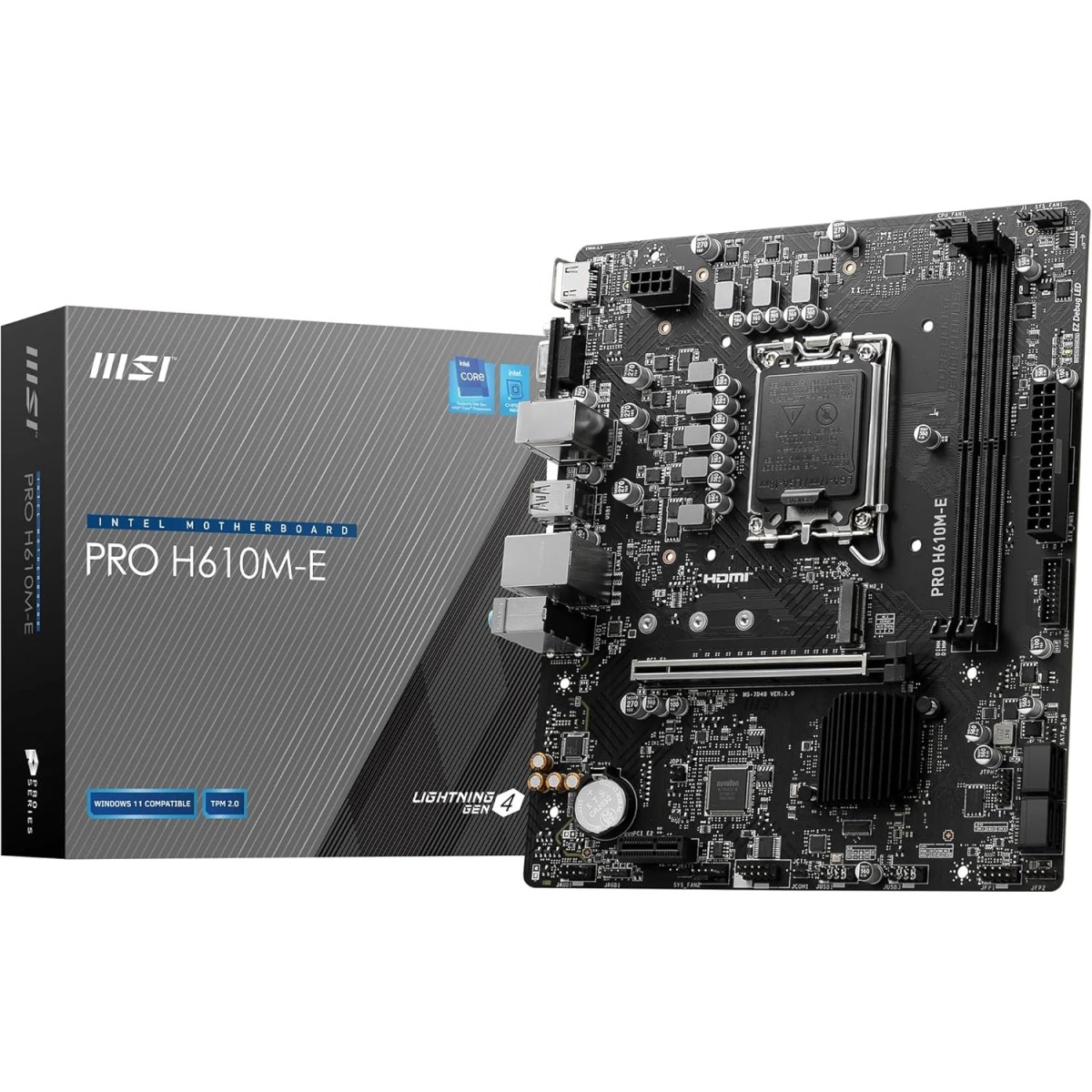 MSI PRO H610M-E Motherboard, Micro-ATX - Supports 14th/13th/12th Gen Intel Core Processors, LGA 1700 - DDR5 Memory Boost 5600MHz/MAX, PCIe 4.0 x16 Slot, M.2 Gen3 Slot