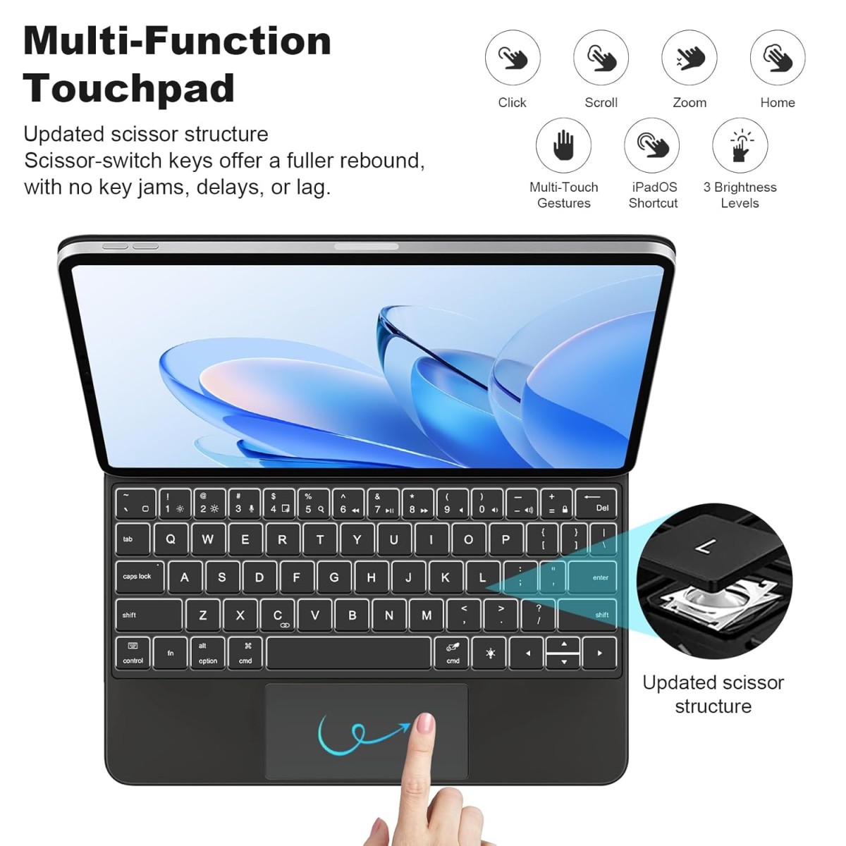 Magic Keyboard Case for iPad Air 13 Inch (M2 2024/ M3 2025) and iPad Pro 12.9 inch (3/4/5/6th Gen), Magnetic Stand Bluetooth iPad Keyboard with Precision Trackpad, Auto Sleep/Wake, Backlit Keys (Black)