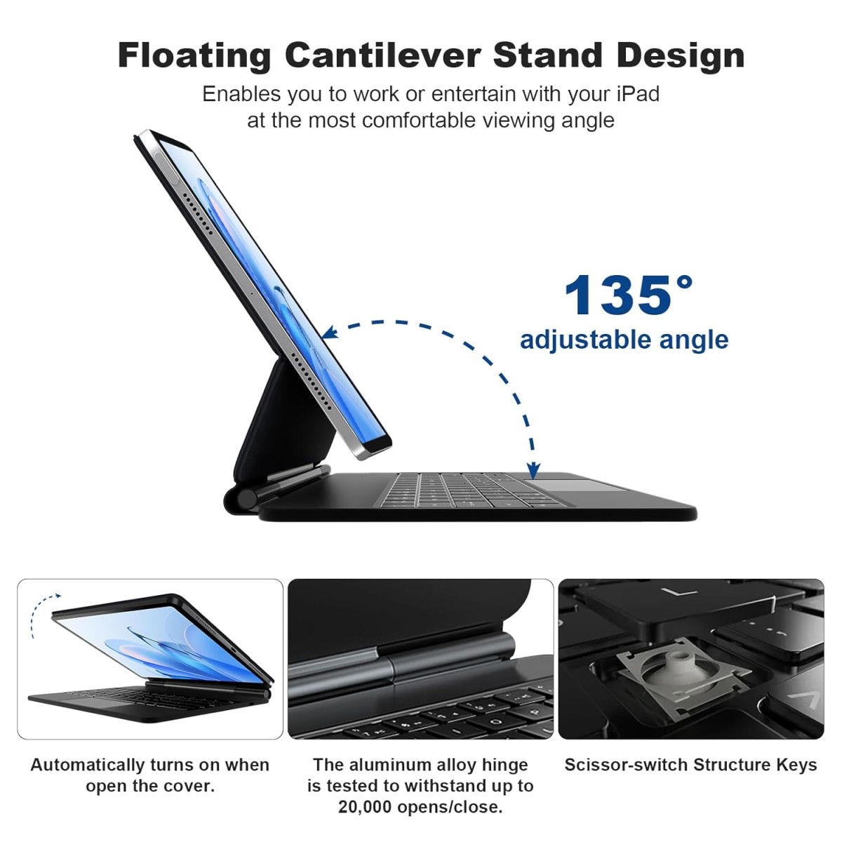 Magic Keyboard Case for iPad Air 13 Inch (M2 2024/ M3 2025) and iPad Pro 12.9 inch (3/4/5/6th Gen), Magnetic Stand Bluetooth iPad Keyboard with Precision Trackpad, Auto Sleep/Wake, Backlit Keys (Black)