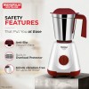 Maharaja Whiteline 500W Livo Pro Mixer Grinder with 3 Stainless Steel Jars with lid and 20,000 RPM Motor Speed (White & Cherry Red)
