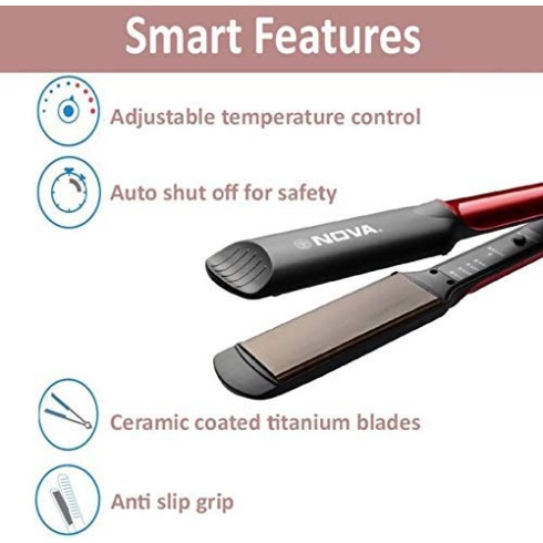 Nova Professional Hair Straightener Temperature Control NHS 870 (Black/Red)