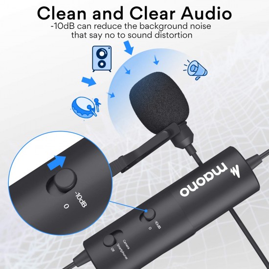 Maono AU-102 Collar Mic for Mobile and YouTube Recording. Noise Cancellation Condenser Microphone for Singing, Gaming, Vlogging, PC