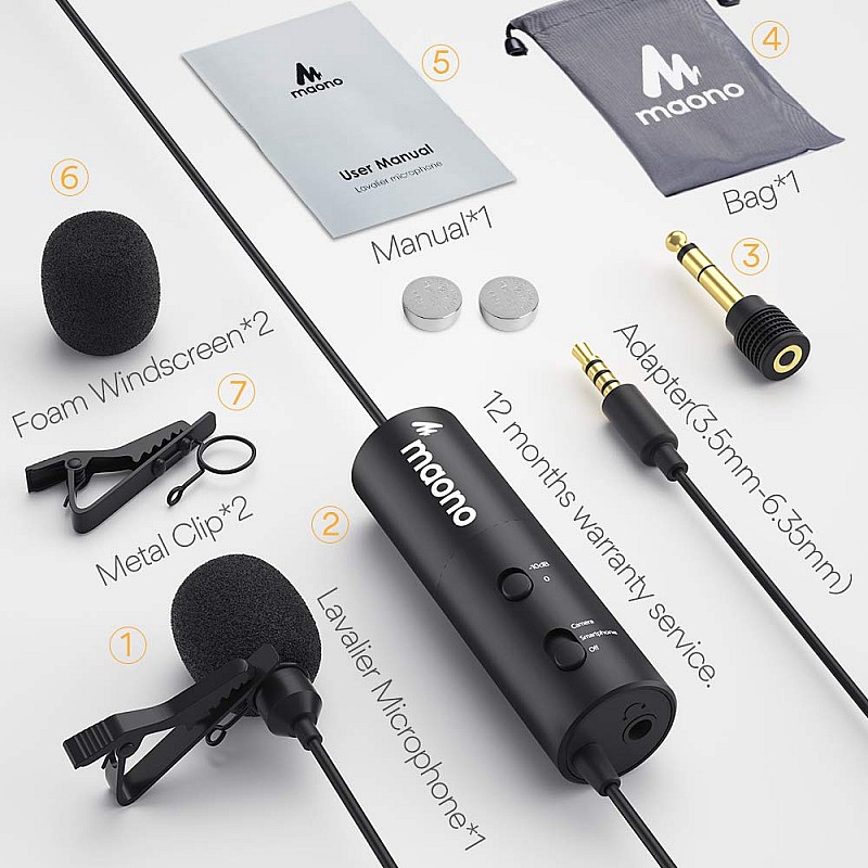 Maono AU-102 Collar Mic for Mobile and YouTube Recording. Noise Cancellation Condenser Microphone for Singing, Gaming, Vlogging, PC