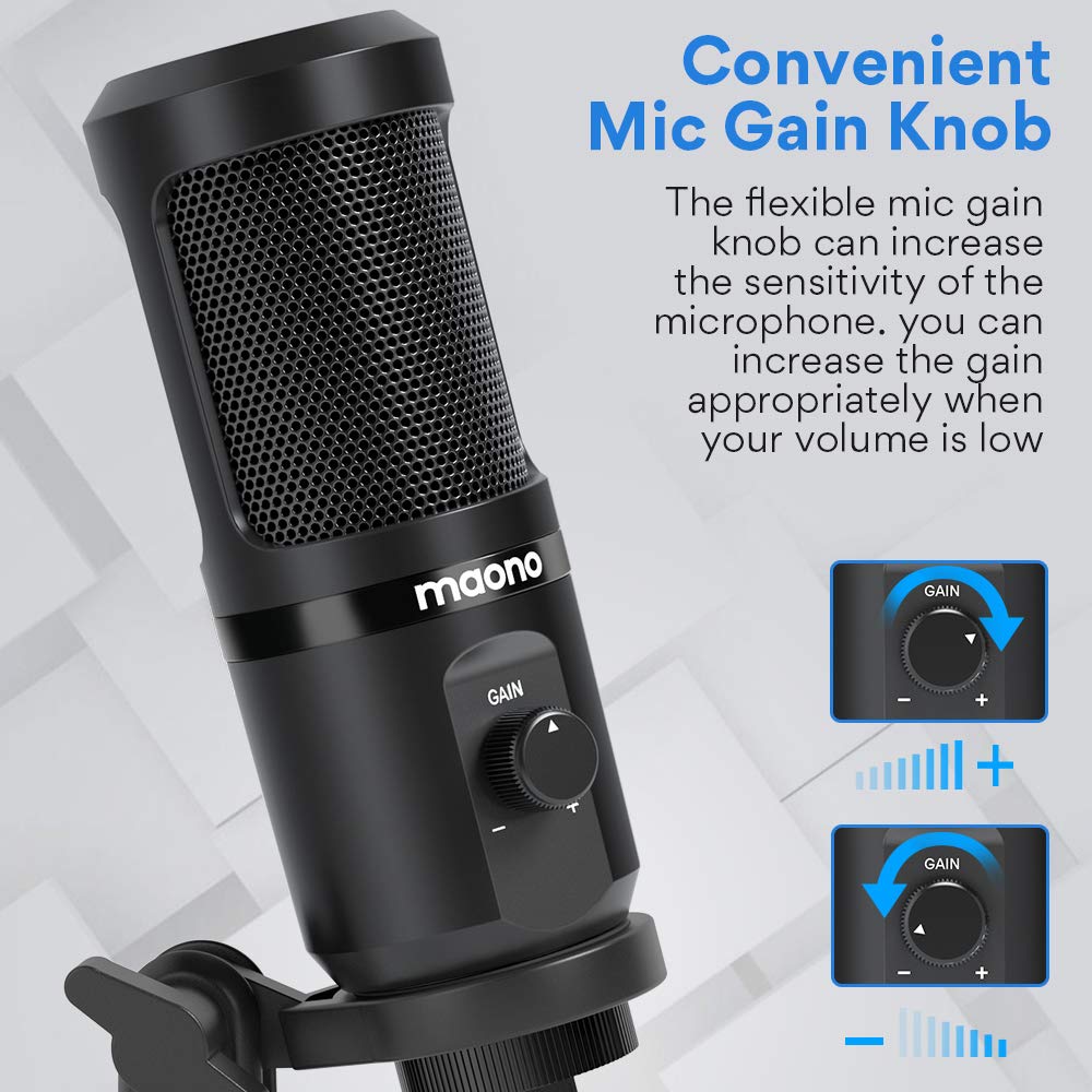 Maono AU-PM461TR USB Condenser Mic for PC and Singing, Recording Microphone with Mic