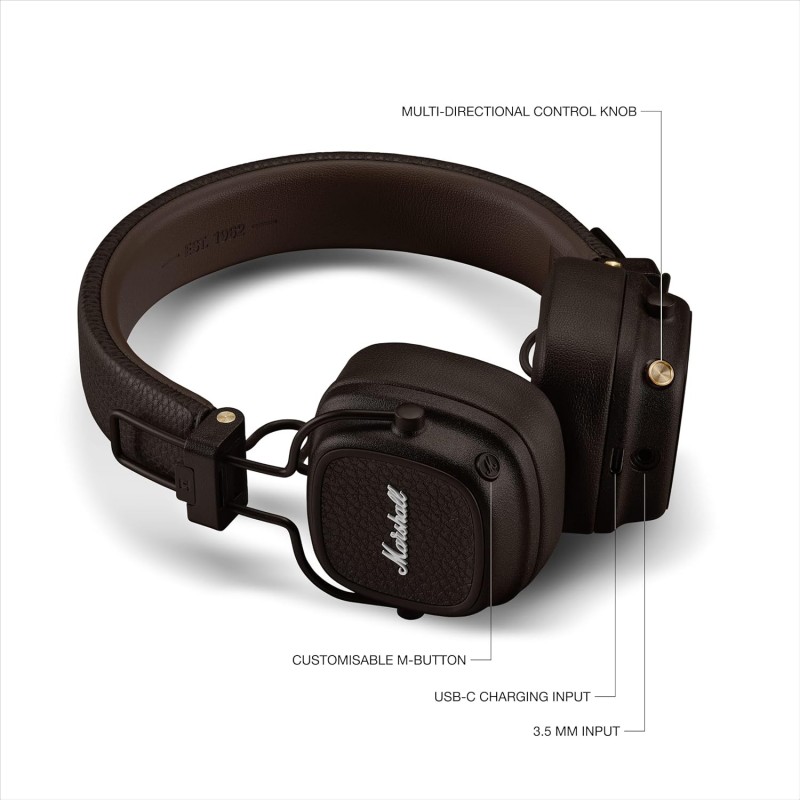 Marshall Major V Wireless On Ear Headphones, Black Marshall Major V Wireless On Ear Headphones, Black