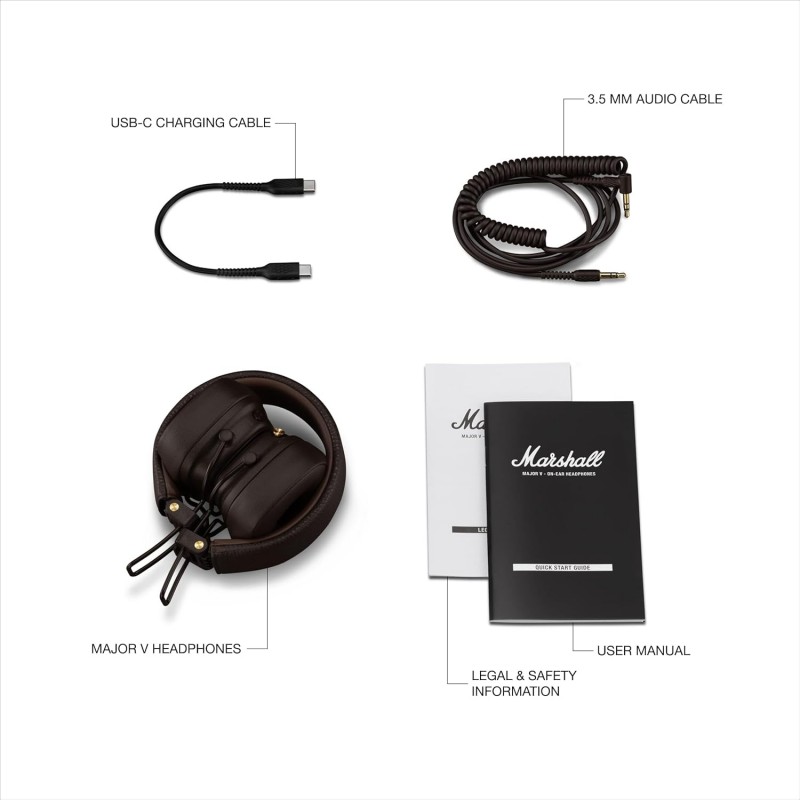 Marshall Major V Wireless On Ear Headphones, Black Marshall Major V Wireless On Ear Headphones, Black