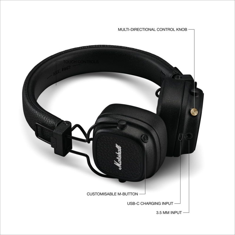 Marshall Major V Wireless On Ear Headphones, Black Marshall Major V Wireless On Ear Headphones, Black