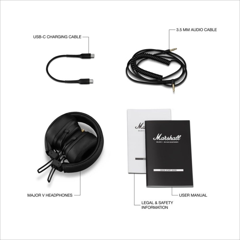 Marshall Major V Wireless On Ear Headphones, Black Marshall Major V Wireless On Ear Headphones, Black