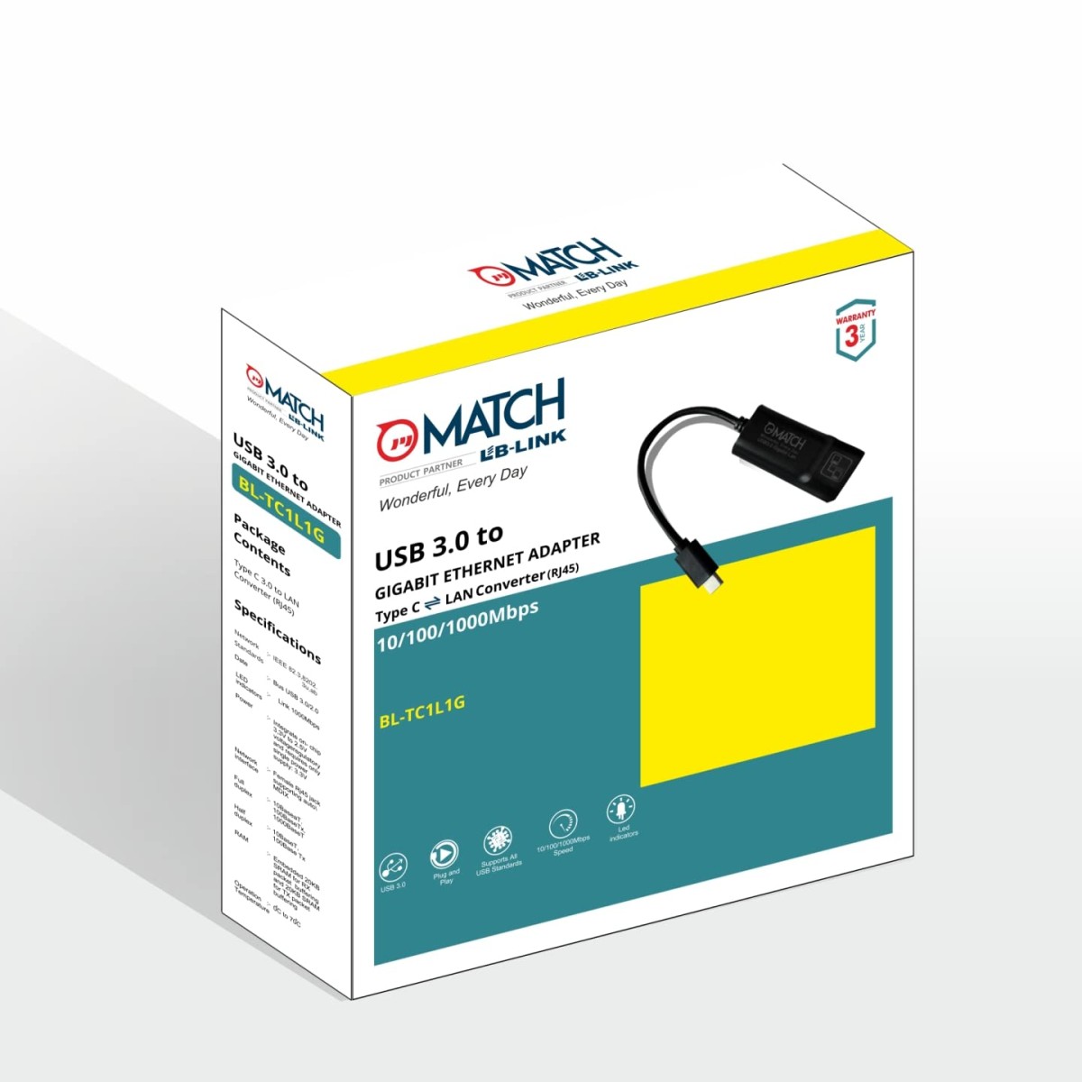 Match LB-Link 3.0 to RJ45 Gigabit LAN Network Adapter | Plug and Play|10/100/1000 Mbps Speed| Supports Windows 11/10/8/8.1/7/Mac OS