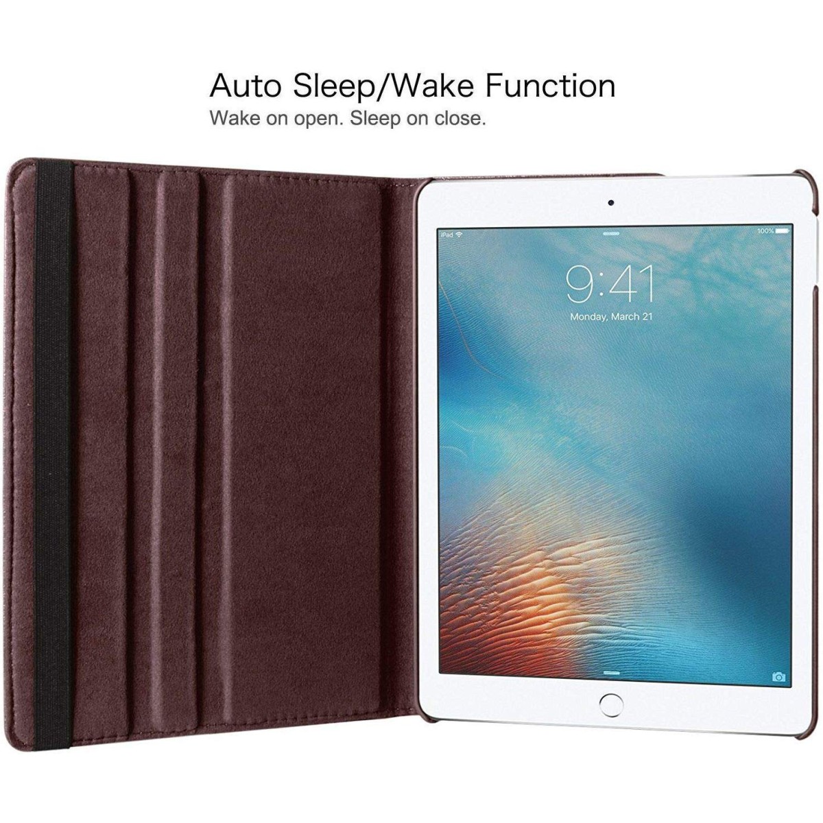 Mcart Rotate Flip Cover Air 2 Case Compatible for iPad Air 2/iPad A1566/A1567 (iPad Air 2 (2014 Launch) - Brown