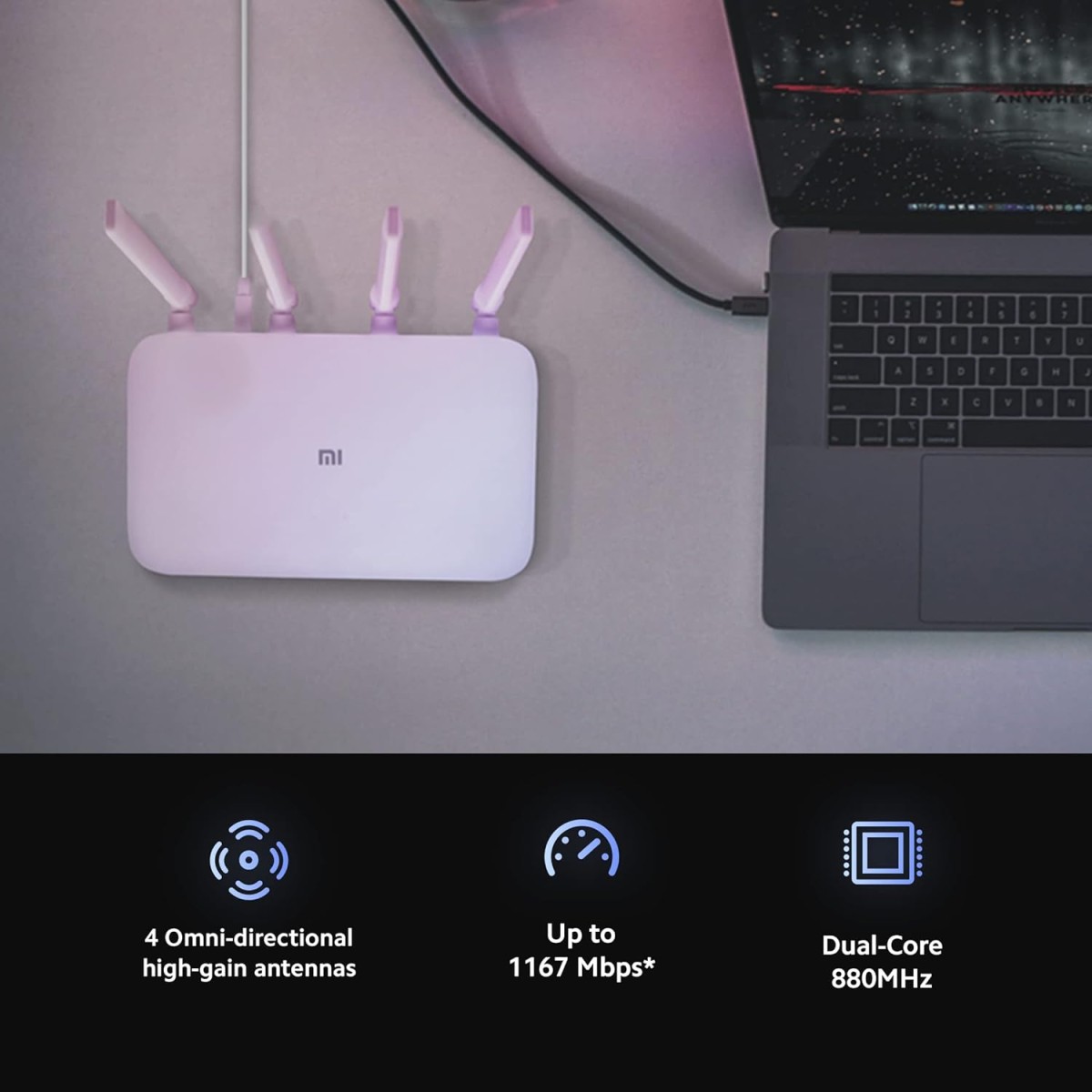 Mi 4A Dualband Gigabit upto 1200Mbps speed Router| 2.4GHz & 5GHz frequency | 128MB RAM | DualCore 4 Thread CPU|4 Omni directional antenna|Mi Wi-Fi app-Parental control & Anti Hacking|Repeater Mi 4A Dualband Gigabit upto 1200Mbps speed Router| 2.4GHz & 5GHz frequency | 128MB RAM | DualCore 4 Thread CPU|4 Omni directional antenna|Mi Wi-Fi app-Parental control & Anti Hacking|Repeater