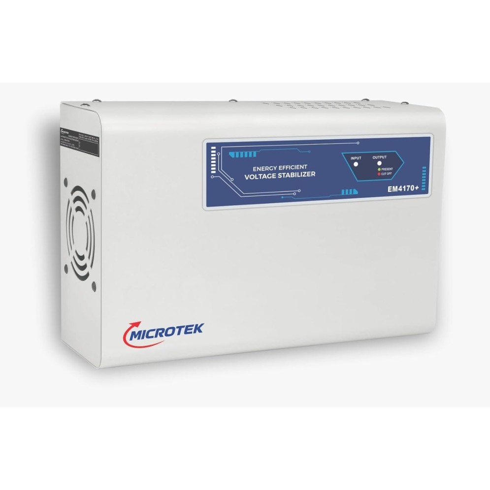 Microtek EM4170+ Automatic Voltage Stabilizer for AC Air Conditioner up to 1.5 Ton (170V-270V) | Digital Display | Wall Mounted | 3 Year Warranty | White Microtek EM4170+ Automatic Voltage Stabilizer for AC Air Conditioner up to 1.5 Ton (170V-270V) | Digital Display | Wall Mounted | 3 Year Warranty | White
