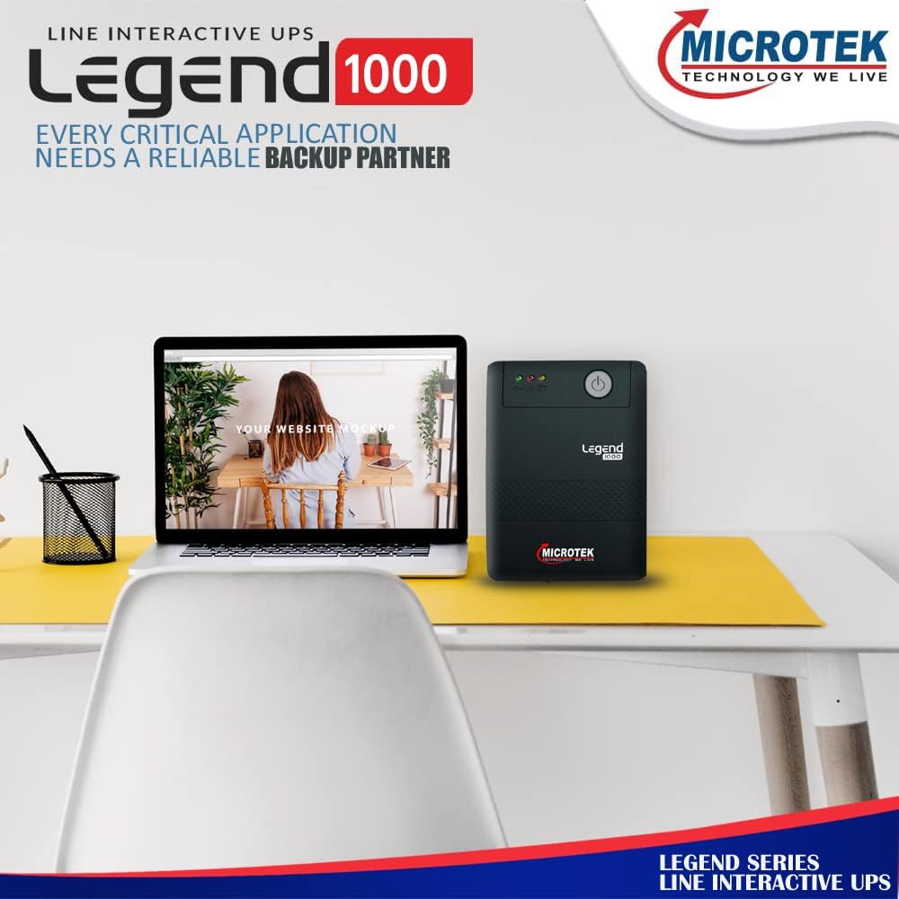 Microtek Legend 1000 Line Interactive UPS 1000VA/600W | Wide Input 140-300V | Buck/Boost AVR | Auto Restart | Generator Compatible | for Desktop, CCTV & Broadcast Studio (Pack of 1) Microtek Legend 1000 Line Interactive UPS 1000VA/600W | Wide Input 140-300V | Buck/Boost AVR | Auto Restart | Generator Compatible | for Desktop, CCTV & Broadcast Studio (Pack of 1)