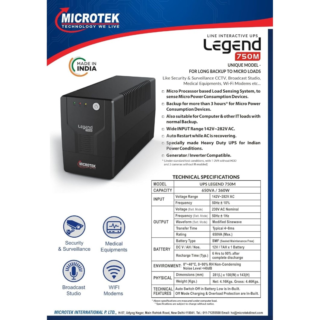 Microtek Line Interactive Legend 650 UPS System an Ideal Power Backup & Protection