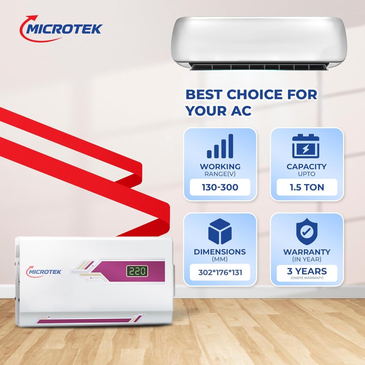 Microtek PEARL EM 4170+ Automatic Voltage Stabilizer for AC Air Conditioner up to 1.5 Ton | 170V - 270±5V Input Range | LED Display | Wall Mounted | Low & High Cut-Off | Energy Efficient Microtek PEARL EM 4170+ Automatic Voltage Stabilizer for AC Air Conditioner up to 1.5 Ton | 170V - 270±5V Input Range | LED Display | Wall Mounted | Low & High Cut-Off | Energy Efficient