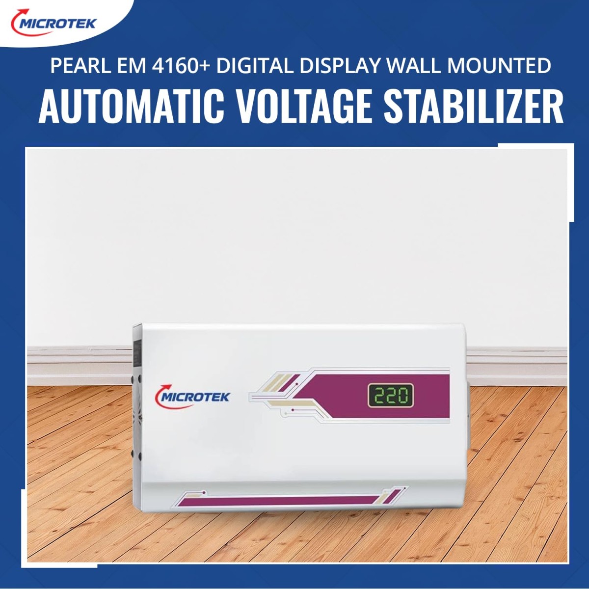 Microtek Pearl EM 4160+ Digital Display Wall Mounted Automatic Voltage Stabilizer Upto 1.5 Ton AC Air Conditioner Working Power 160V - 285±5V with 3 Year Warranty Microtek Pearl EM 4160+ Digital Display Wall Mounted Automatic Voltage Stabilizer Upto 1.5 Ton AC Air Conditioner Working Power 160V - 285±5V with 3 Year Warranty