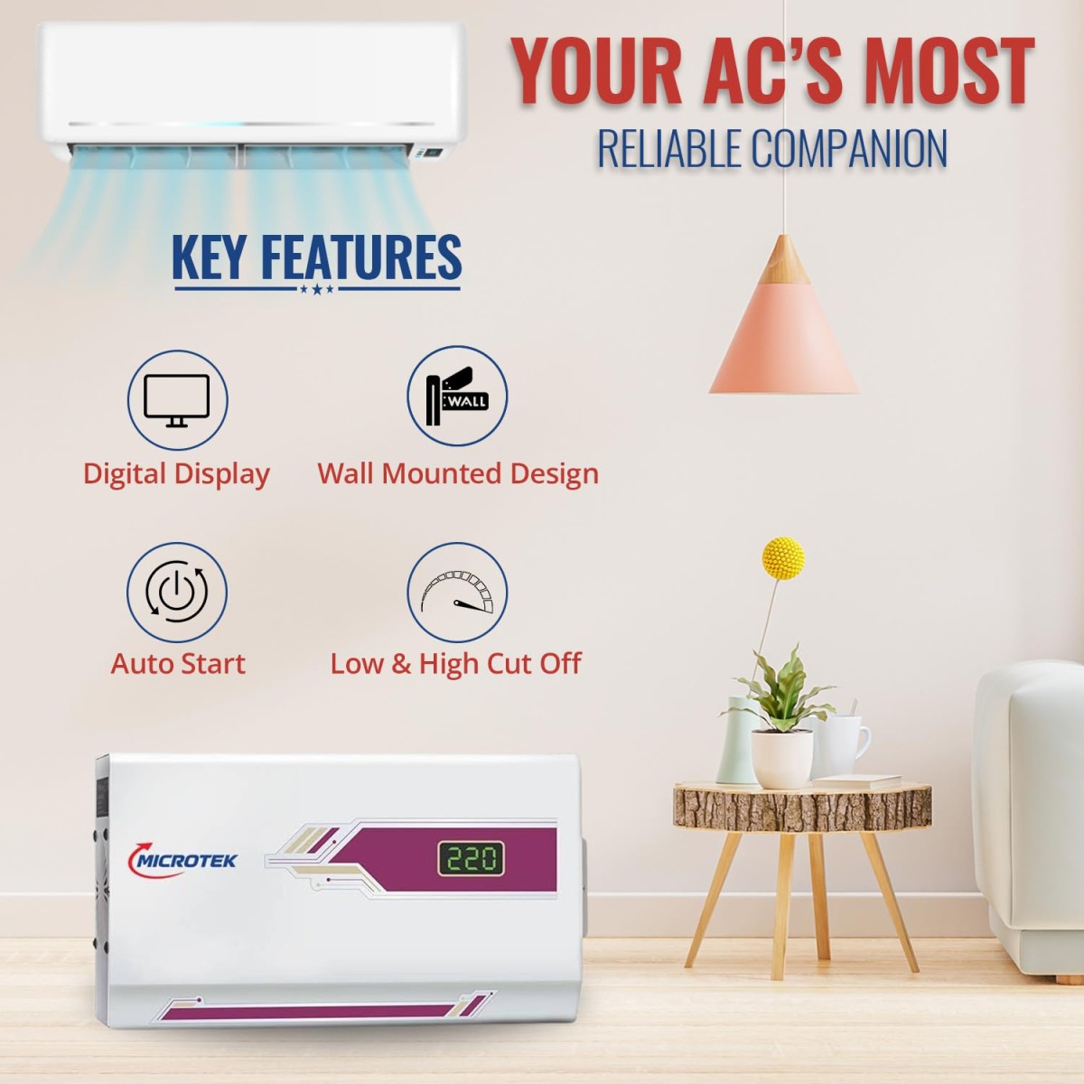 Microtek Pearl EM 4160+ Digital Display Wall Mounted Automatic Voltage Stabilizer Upto 1.5 Ton AC Air Conditioner Working Power 160V - 285±5V with 3 Year Warranty Microtek Pearl EM 4160+ Digital Display Wall Mounted Automatic Voltage Stabilizer Upto 1.5 Ton AC Air Conditioner Working Power 160V - 285±5V with 3 Year Warranty