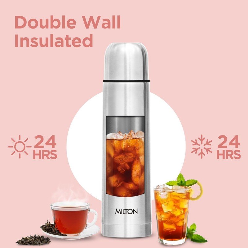 Milton Flip Lid 1000 Thermosteel Water Bottle 1 LTR, 24 Hr Hot and Cold I Leak Proof Lid, ISI Certified I Vacuum Insulated I for Office, Gym, School I Silver Milton Flip Lid 1000 Thermosteel Water Bottle 1 LTR, 24 Hr Hot and Cold I Leak Proof Lid, ISI Certified I Vacuum Insulated I for Office, Gym, School I Silver