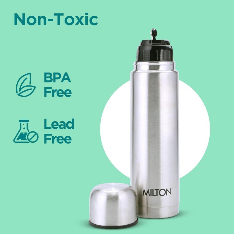 Milton Flip Lid 1000 Thermosteel Water Bottle 1 LTR, 24 Hr Hot and Cold I Leak Proof Lid, ISI Certified I Vacuum Insulated I for Office, Gym, School I Silver Milton Flip Lid 1000 Thermosteel Water Bottle 1 LTR, 24 Hr Hot and Cold I Leak Proof Lid, ISI Certified I Vacuum Insulated I for Office, Gym, School I Silver