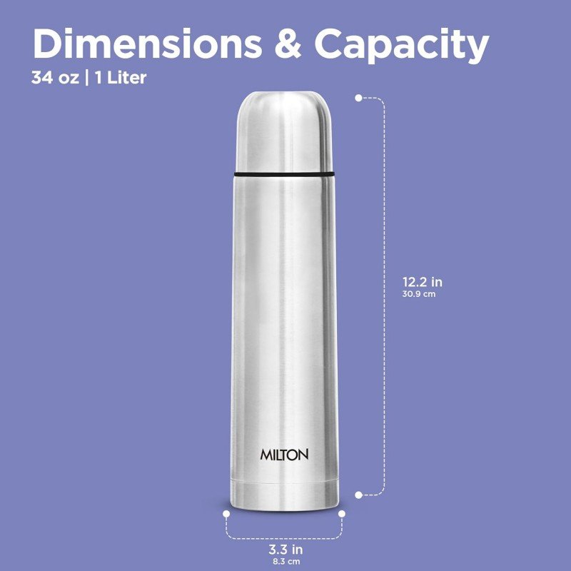Milton Flip Lid 1000 Thermosteel Water Bottle 1 LTR, 24 Hr Hot and Cold I Leak Proof Lid, ISI Certified I Vacuum Insulated I for Office, Gym, School I Silver Milton Flip Lid 1000 Thermosteel Water Bottle 1 LTR, 24 Hr Hot and Cold I Leak Proof Lid, ISI Certified I Vacuum Insulated I for Office, Gym, School I Silver